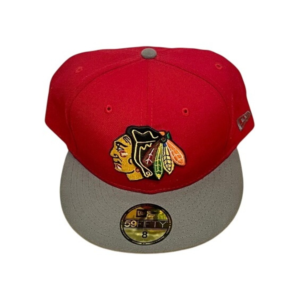 New Era 59FIFTY Chicago Blackhawks Fitted Hat Size 8 Red Grey NHL Cap